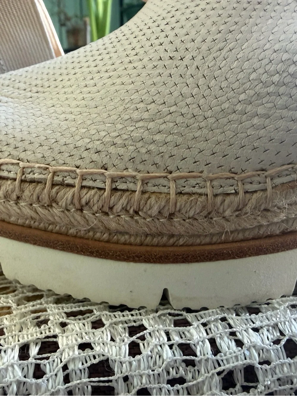 Cream Perforated Elastic Band Espadrille Wedge Sandals